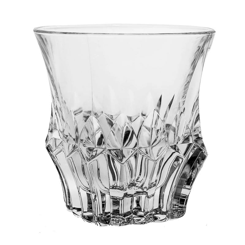 Modern, egyedi mintájú kristály whiskys pohár.